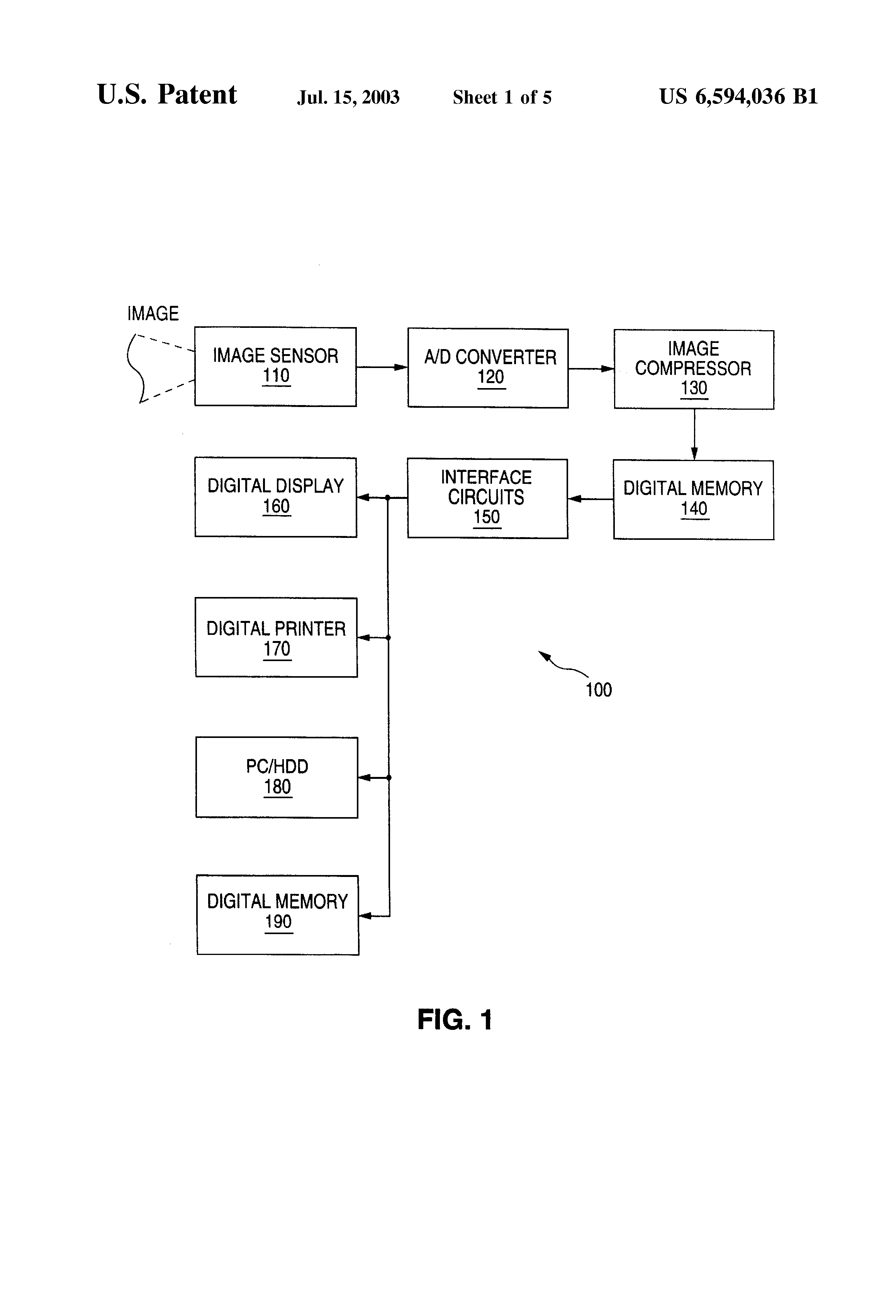 Patent drawing from US 6,594,036, Analog/multi-level memory for digital imaging