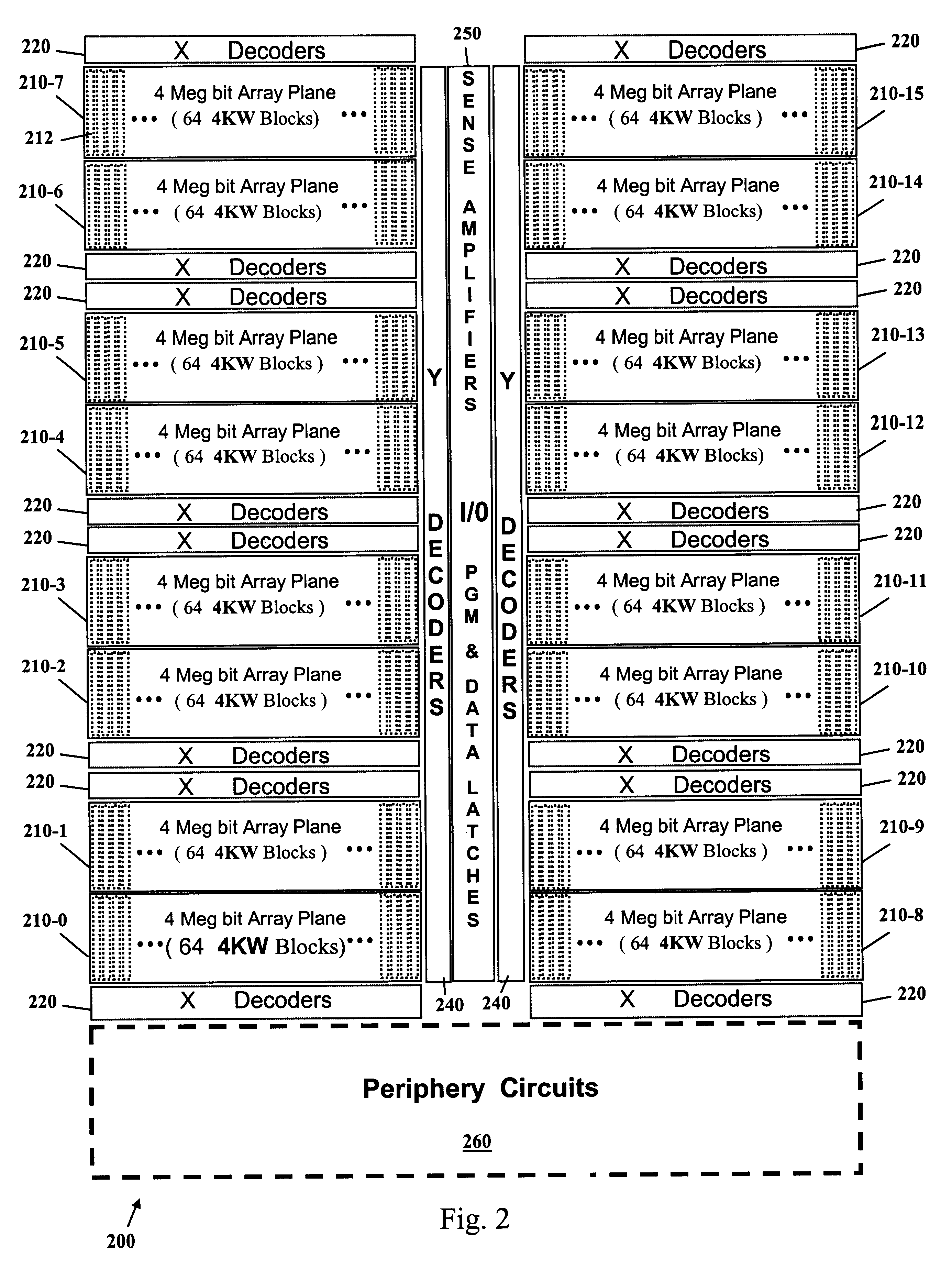 Patent drawing from US 6,614,685, Flash memory array partitioning architectures