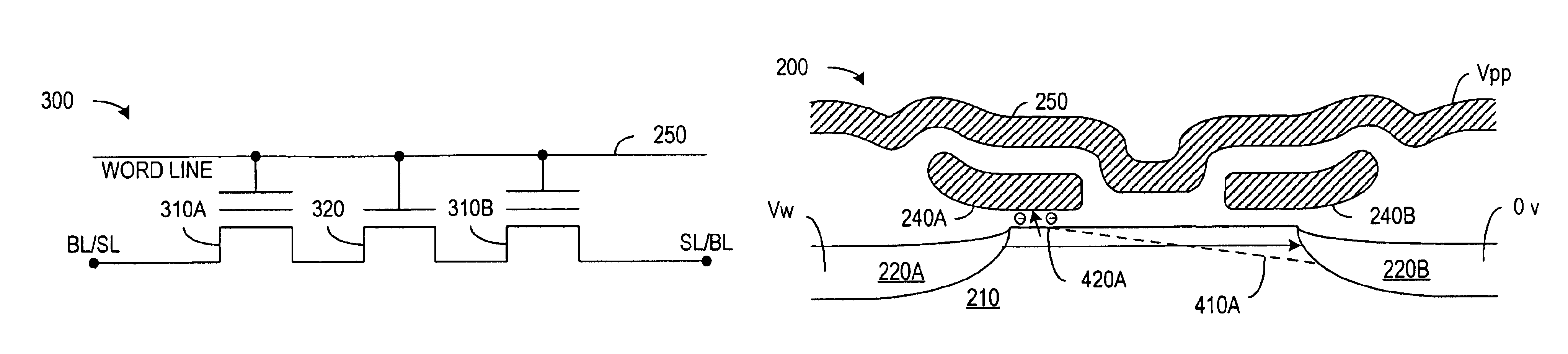 Patent drawing from US 6,826,084, Accessing individual storage nodes in a bi-directional nonvolatile memory cell