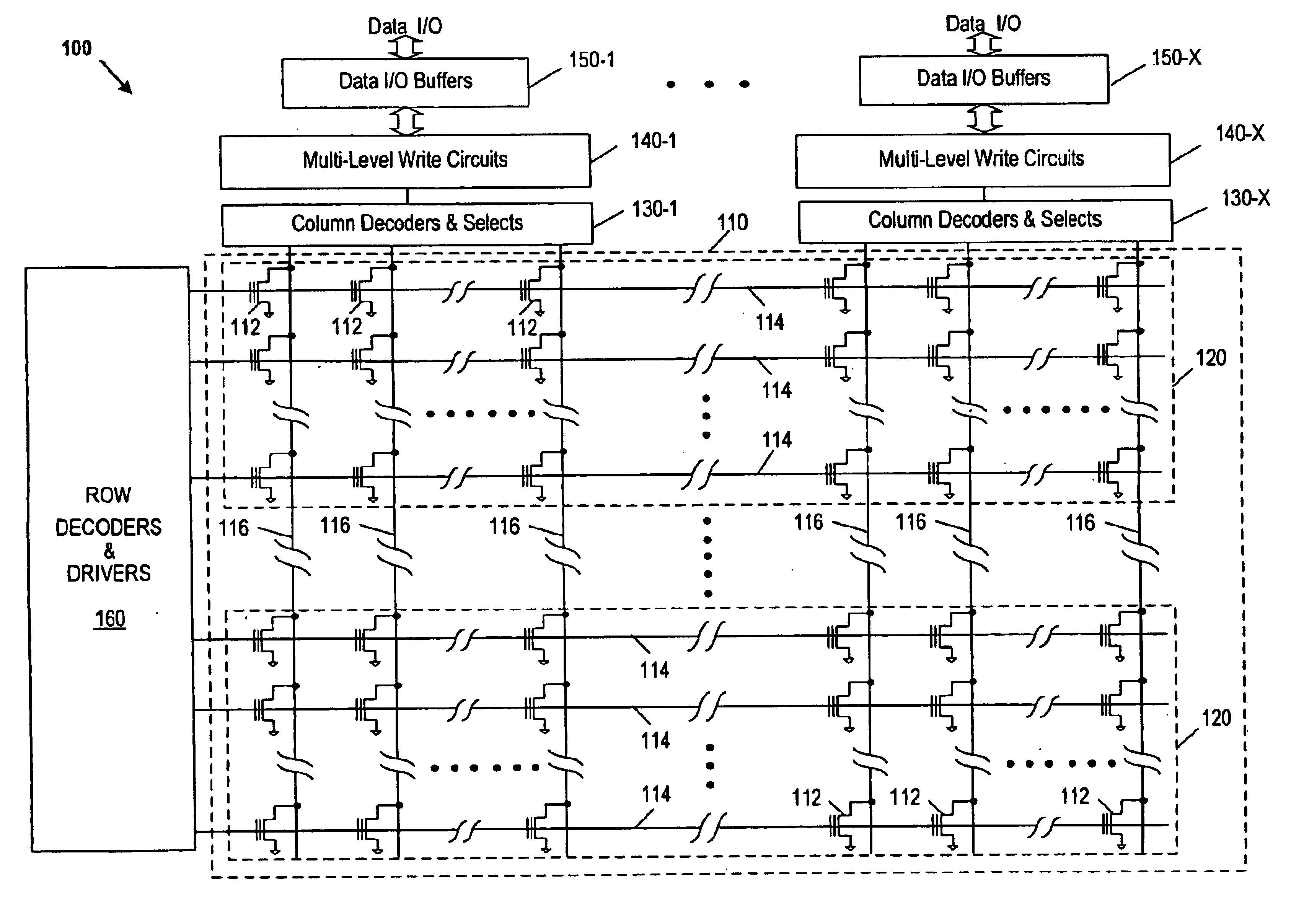 Patent drawing from US 6,882,567, Parallel programming of multiple-bit-per-cell memory cells on a continuous word line