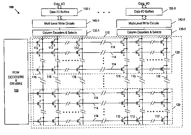 Patent drawing from US 6,882,567, Parallel programming of multiple-bit-per-cell memory cells on a continuous word line