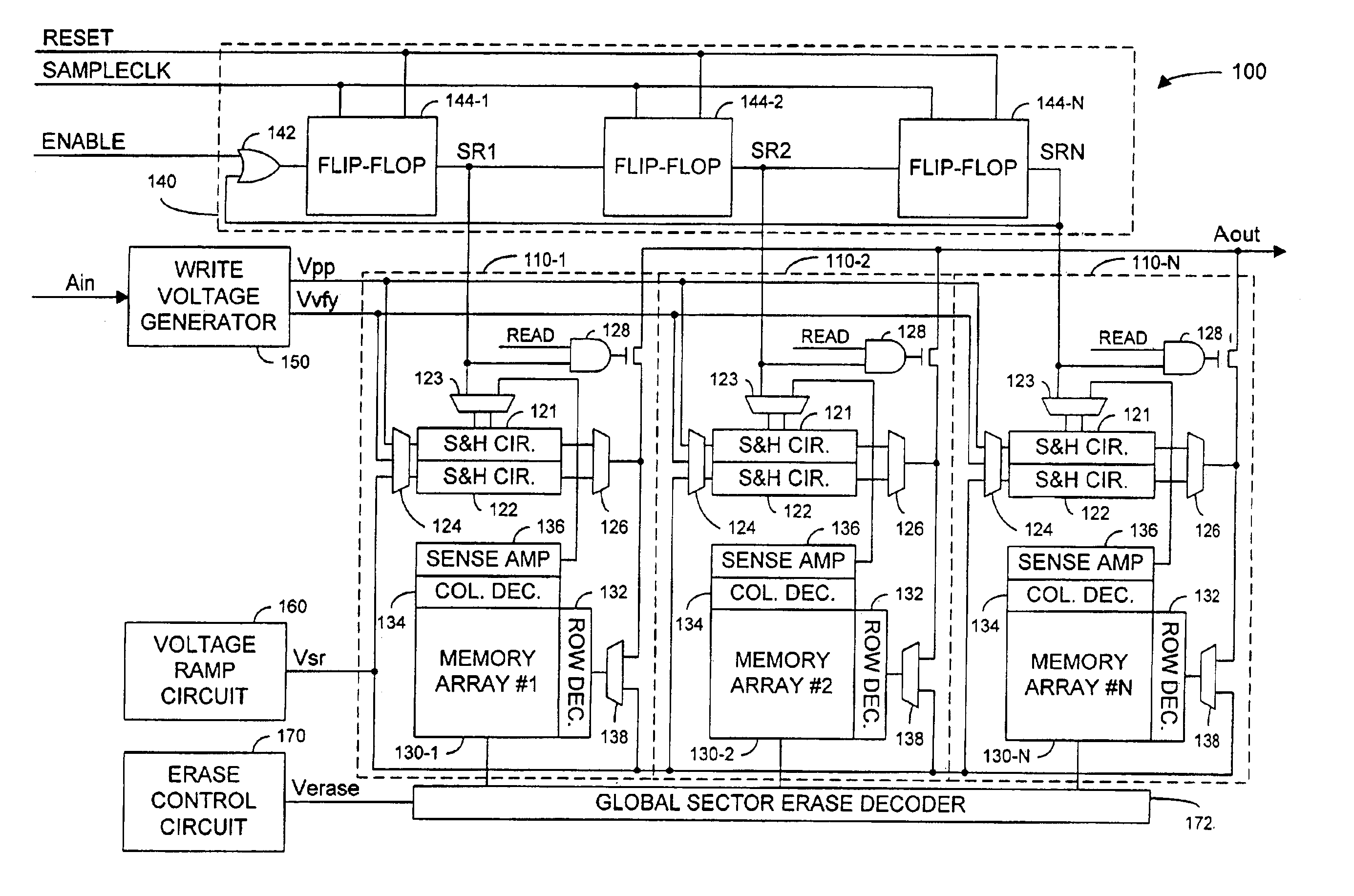 Patent drawing from US 6,944,058, High data rate write process for non-volatile flash memories