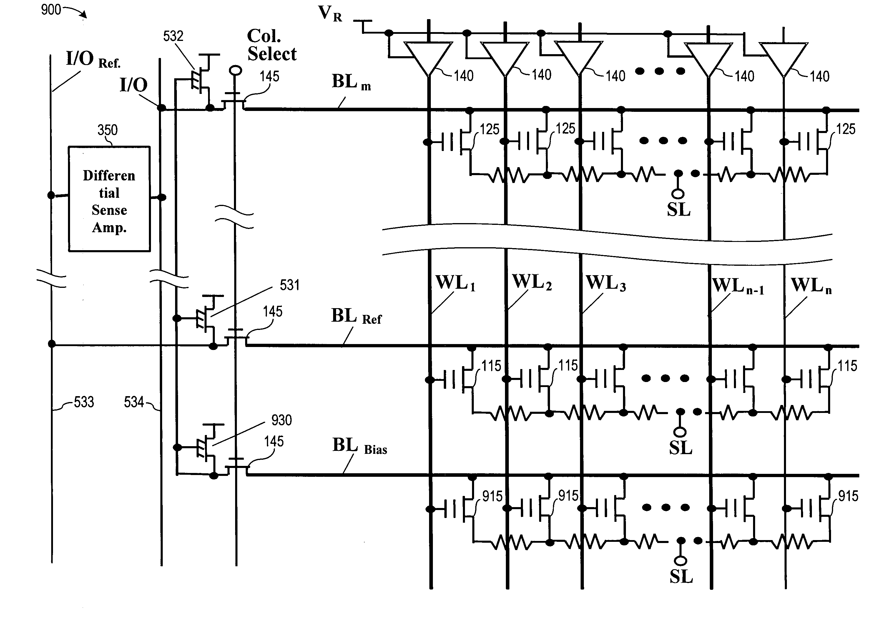 Patent drawing from US 7,099,188, Bit line reference circuits for binary and multiple-bit-per-cell memories