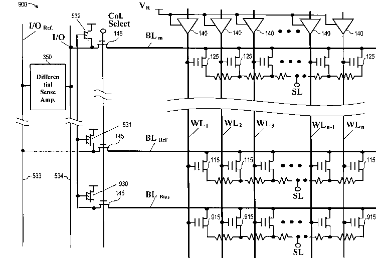 Patent drawing from US 7,099,188, Bit line reference circuits for binary and multiple-bit-per-cell memories