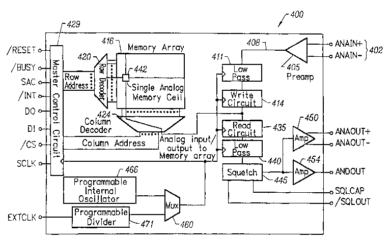 Patent drawing from US 7,554,844, Integrated circuit with analog or multilevel storage cells and user-selectable sampling frequency