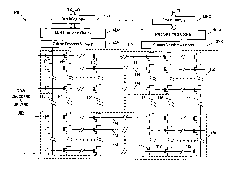 Patent drawing from US 7,808,820, Parallel programming of multiple-bit-per-cell memory cells by controlling program pulsewidth and programming voltage