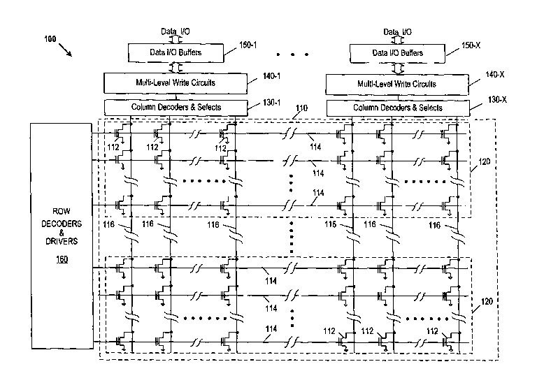 Patent drawing from US 8,027,196, Parallel programming of multiple-bit-per-cell memory cells by controlling program pulsewidth and programming voltage